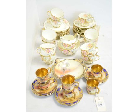 A Salisbury ‘Cornflower’ pattern part tea service, comprising eleven tea trios and an additional side plate, cream jug and su