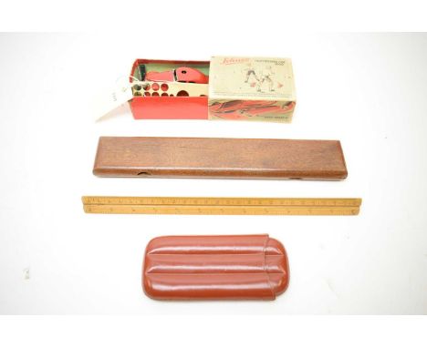 A Schuco Telesteering Car 3000, in red, in original box; together with other collectibles including a vintage leather cigar c