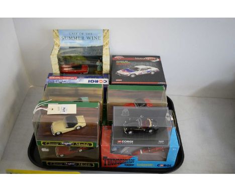 A selection of Corgi and Corgi Classic die-cast models, including: two Corgi DriveTime Motorsport Triumph TR7 model cars; two