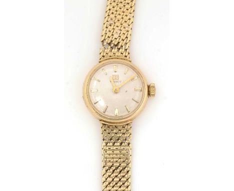 A 14ct yellow gold Tissot cocktail watch, the manual wind 17-jewel movement in plain case on original mesh strap, 18.1g gross