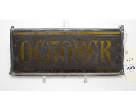 An ‘October’ glass plaque or panel, in lead frame, 21 x 9cms. 