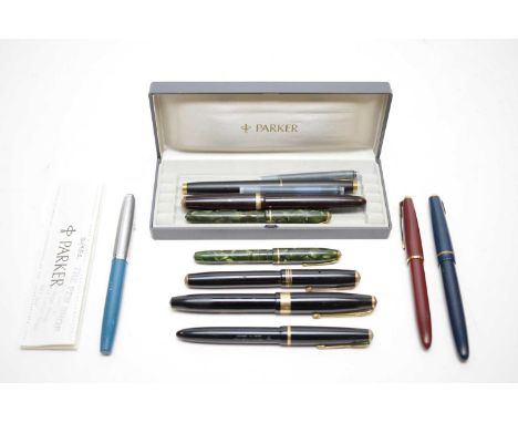 A selection of vintage Parker pens, including: Parker Slimfold; Parker Ducfold; and others. 