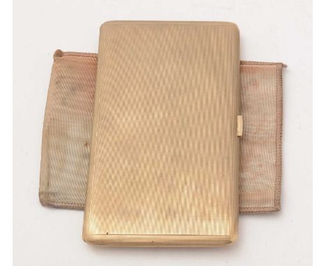 A 9ct yellow gold cigarette case, by Addie Brothers, Birmingham 1951, with engine turned design, 188.8g gross, in silver slip