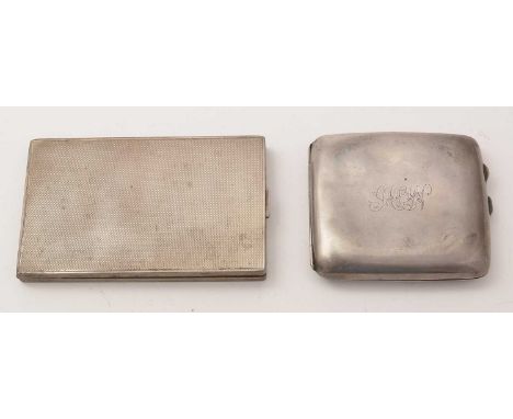 A Danish silver cigarette case, c.1950 Copenhagen, with engine turned design; and another silver cigarette case, 9.8oz gross.