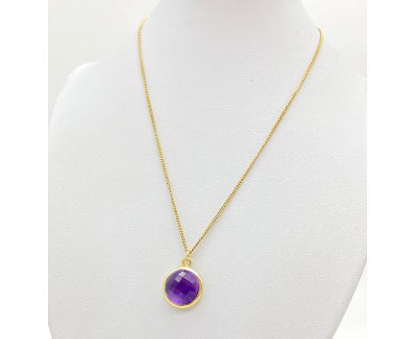 Natural Amethyst Pendant on a Yellow Metal Necklace.42cm. 5.7g 