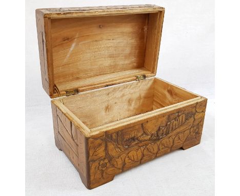 Vintage Chinese Lacquered Wood Box. Hand carved decoration. 25 x 15cm 