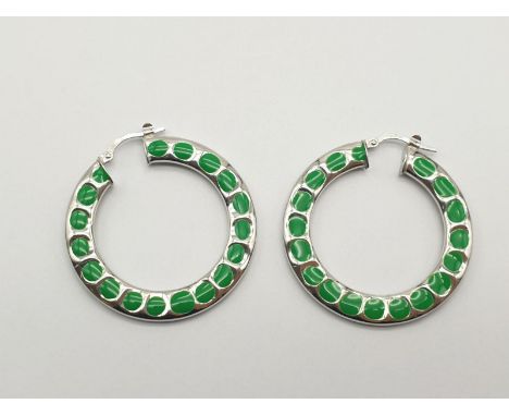 A Pair of Silver and Enamel Hoop earrings. 6.18g 