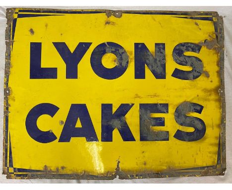 Vintage Original Lyons Cakes Enamel Advertising Sign. Condition as per photos. 100 x 75cm. 