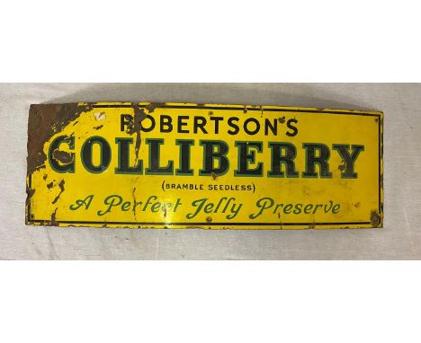Rare Original Vintage Robertson's Golliberry Preserve Enamel Sign. Condition as per photos. 76 x 25cm 