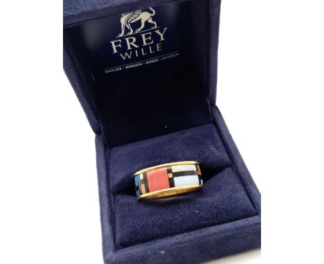 FreyWille Gold Plated Multi-Coloured Enamel Ring.Size O. Original Box 