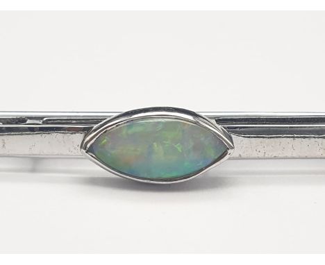 14K White Gold Opal Set Bar Brooch. 3G. 