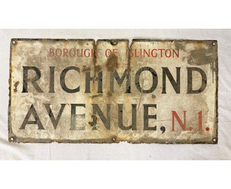 Vintage Original Richmond Avenue Metal Sign - Islington N1. Condition as per photos. 81 x 40cm 