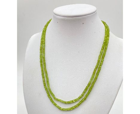 Two-Row Peridot Necklace with Ruby Clasp in Sterling Silver. 40cm 