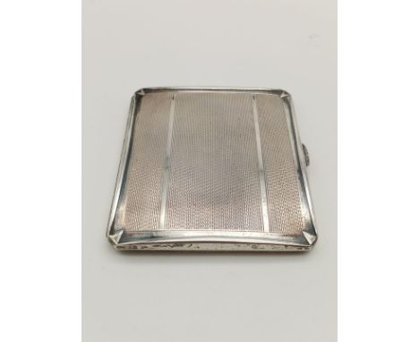 Vintage Silver Cigarette Case. Geometric pattern on outer - gilded decoration on inner, Good condition.Birmingham 1943 Hallma