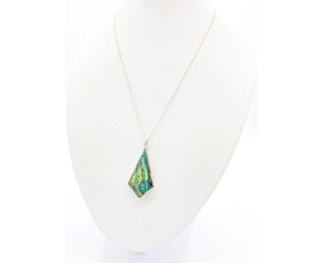 Vintage Sterling Silver and abalone Pendant Necklace. 4.5cm drop on 40cm sterling silver chain. In presentation box. 