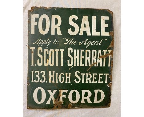 Vintage Estate Agent Metal Sign - T.Scott Sheratt of Oxford. Condition as per photos. 51 x 61cm 