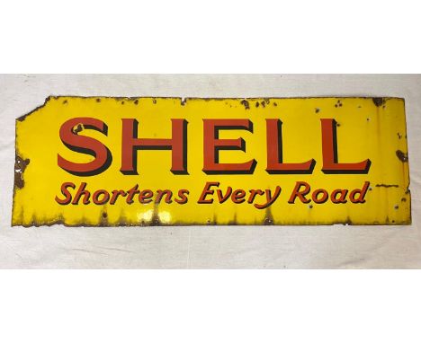 Large Original Vintage Shell Enamel Sign - Shell Shortens Every Road. Conditions as per photos.140 x 146cm. 