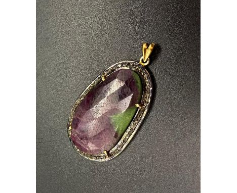 Rose Cut Diamond and Natural Ruby Pendant on Yellow Metal. 