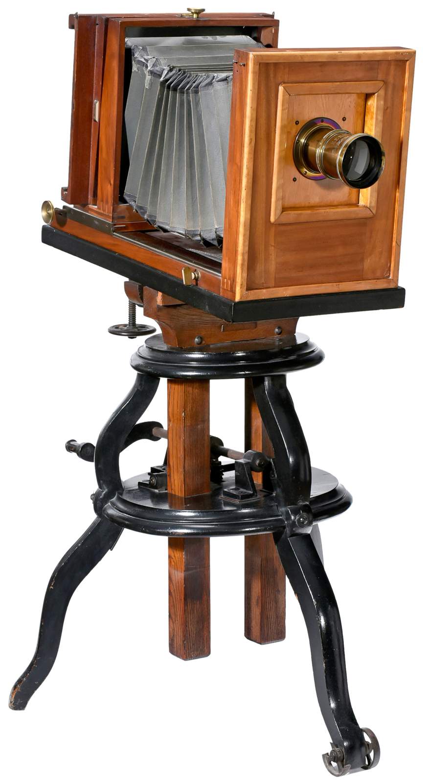 Studio Camera with Tripod, c. 1900 Unmarked, for plates of 9 ½ x 9 ½ in