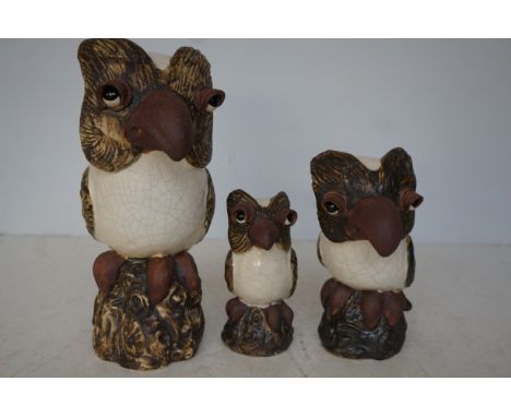 3x Ceramic graduating owls Tallest 30 cm 