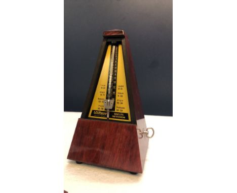 Wittner Maelzel metronome, made in West Germany. Features a classic wooden pyramid design with brass accents and precision me