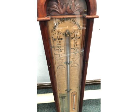 Victorian Admiral Fitzroy barometer, 19th century. Mahogany case with engraved barometer and thermometer scales, decorative c