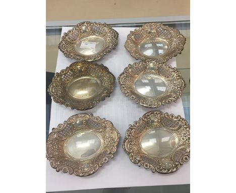 A set of six modern silver die-stamped bon bon dishes, by two makers, four by C J  Vander and two by R&D, London 1973: oval o