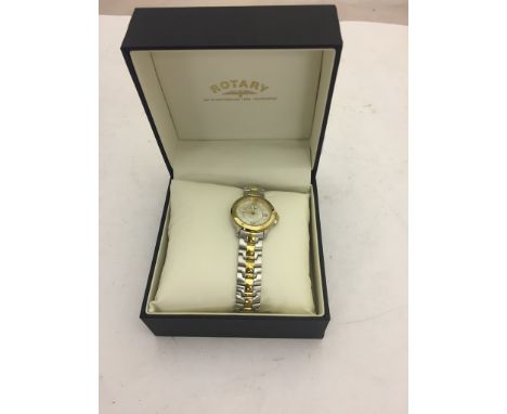 A boxed new ladies Rotary mother-of-pearl faced quartz wristwatch