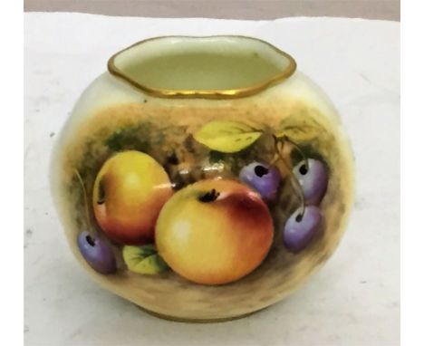 A Royal Worcester hand-painted vase with apple and damson decoration, indistinctly signed