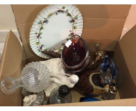 A quantity of glass and ceramics to inc Spanish decanter, cluck cluck decanter, shipping bottle, Murano bowls