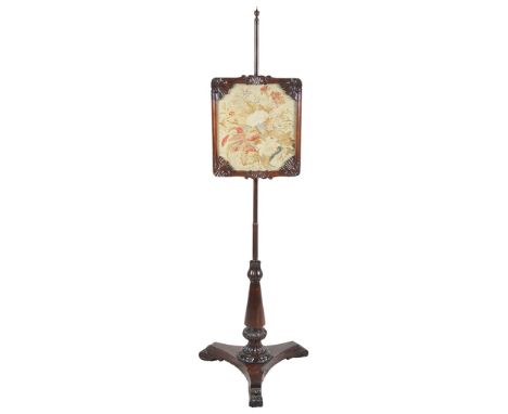 A William IV Rosewood Polescreen with Original Flower Tapestry