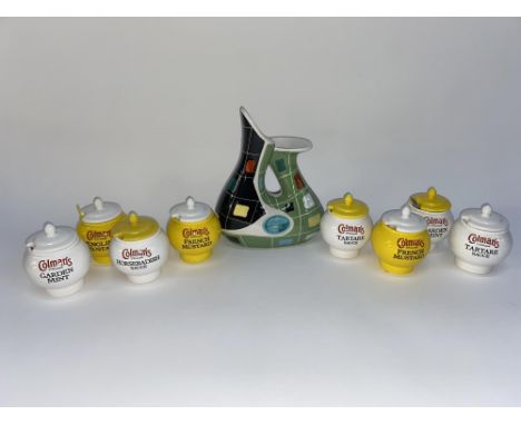 An Italian hand painted ceramic vase and a group of nine Wade Coleman's lidded condiment plates