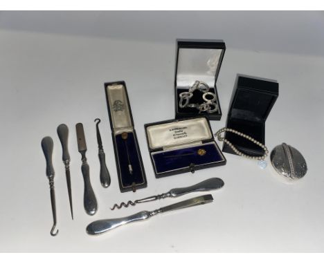 Two Edwardian 15ct gold stick pins, various 925 grade metal, silverware and T and Co Tiffany style jewellery