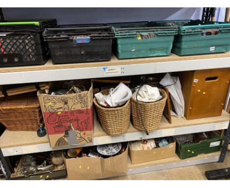 Shelf of assorted to include wicker baskets