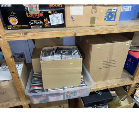 Two large boxes of DVDs and LPs, mixed genres, Brook Benton, Perry Como, Elvis Presley