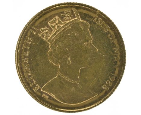 1988 Isle of Man 1/20oz Gold Angel coin, 15mm, weight 1.7g, struck in 22-carat gold, with obverse portrait by Raphael Maklouf