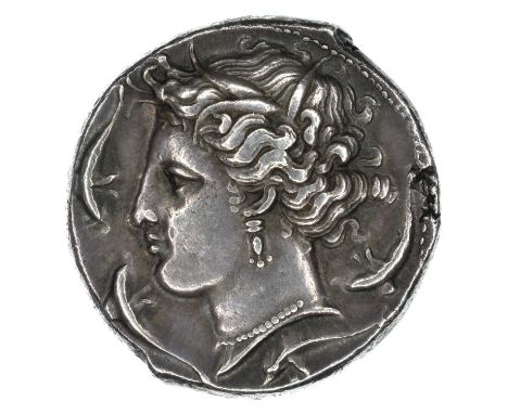 Sicily, Siculo-Punic (c. 320-300 BC) Silver Tetradrachm, Head of Tanit-Persephone facing left, crowned with reeds and wearing