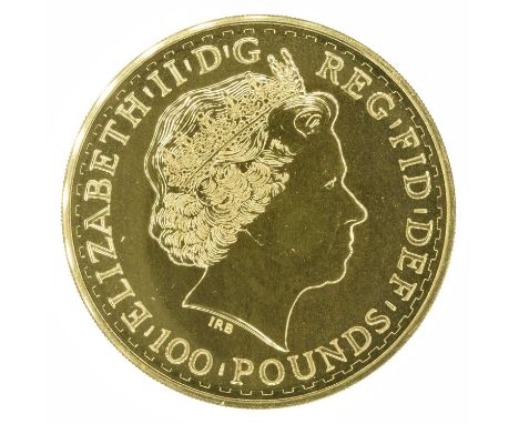 Queen Elizabeth II, 2013 Gold 1oz Britannia, 100 Pounds, struck in .9999 gold, with obverse portrait by Ian Rank-Broadley, R.