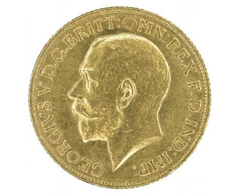King George V, Sovereign, 1918, Bare head l. R. St. George and dragon, I on ground for Bombay Mint, India, certified and auth
