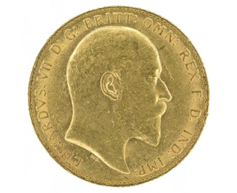 King Edward VII, Sovereign, 1908, Bare head r. R. St. George and dragon, London Mint, edge milled, gold, weight 8.0g, S.3969,