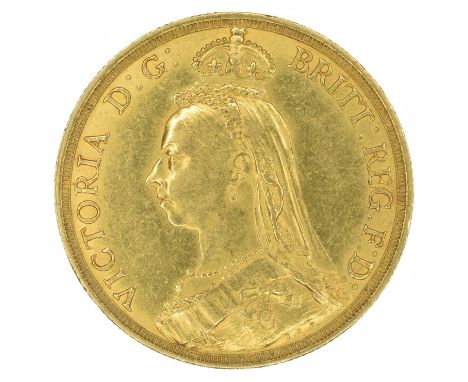 Queen Victoria, Two Pounds, 1887, Jubilee bust l. R. St. George and dragon, date and BP in exergue, gold, weight 16g, S.3865,