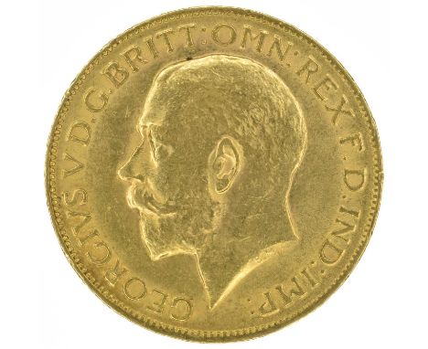 King George V, Sovereign, 1913, Bare head l. R. St. George and dragon, London Mint, edge milled, gold, weight 8.0g, S.3996, V