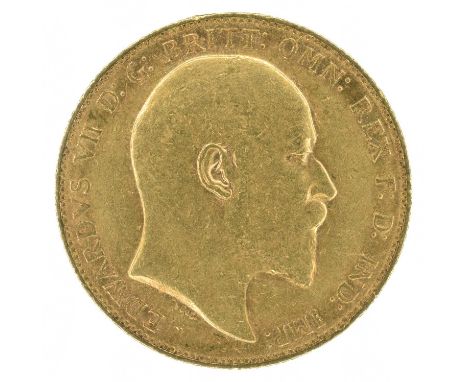 King Edward VII, Sovereign, 1905, Bare head r. R. St. George and dragon, P on ground for Perth Mint, Australia, edge milled, 