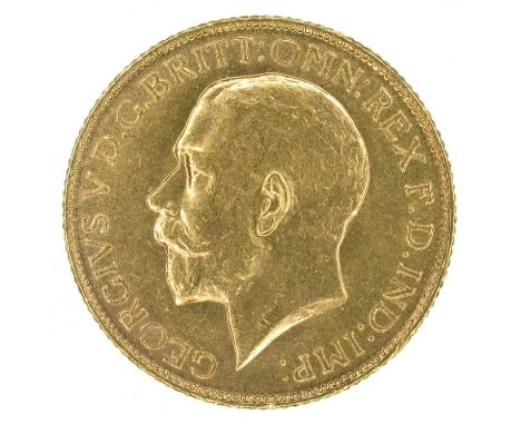 King George V, Sovereign, 1918, Bare head l. R. St. George and dragon, I on ground for Bombay Mint, India, certified and auth