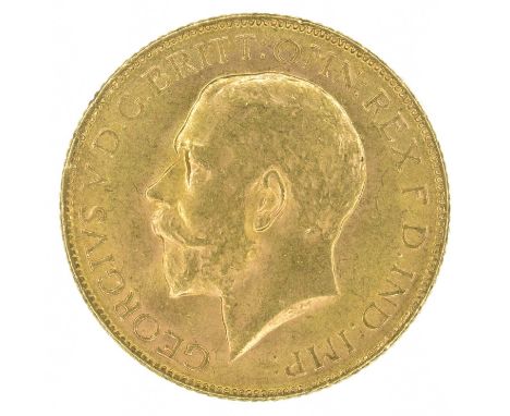King George V, Sovereign, 1918, Bare head l. R. St. George and dragon, I on ground for Bombay Mint, India, certified and auth