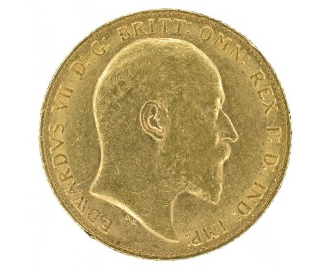 King Edward VII, Sovereign, 1910, Bare head r. R. St. George and dragon, London Mint, edge milled, gold, weight 8.0g, S.3969,