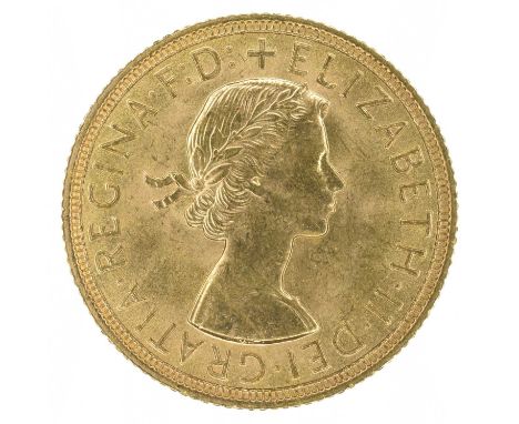 Queen Elizabeth II, Sovereign, 1958, Young laureate head r. R. St. George and dragon, gold, weight 8.0g, S.4125, EF.