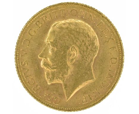 King George V, Sovereign, 1918, Bare head l. R. St. George and dragon, I on ground for Bombay Mint, India, edge milled, gold,