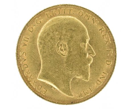 King Edward VII, Sovereign, 1907, Bare head r. R. St. George and dragon, London Mint, edge milled, gold, weight 8.0g, S.3969,