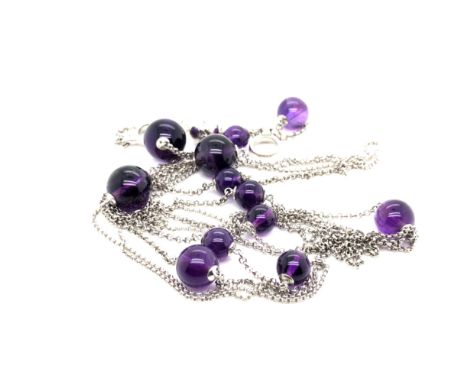 A GEORG JENSEN SPHERE SAUTOIR AMETHYST AND SILVER NECKLACE. LENGTH 102cms. WEIGHT 35.98grms.